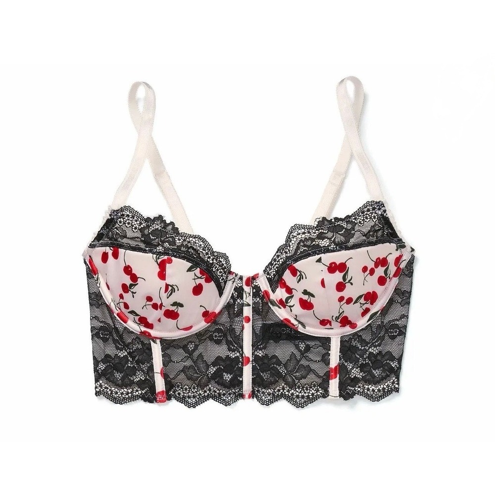 Adore me | Black lace and cherry print Bra